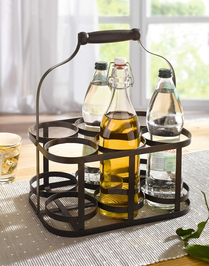 Dekoleidenschaft Metall Flaschenkorb für 6 Flaschen im Antik Design, Bierträger, Flaschenträger