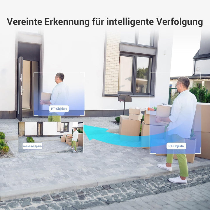 EZVIZ 2K+2K Dual-Lens Überwachungskamera aussen, WLAN PTZ Kamera mit KI Personen-/Fahrzeugerkennung,