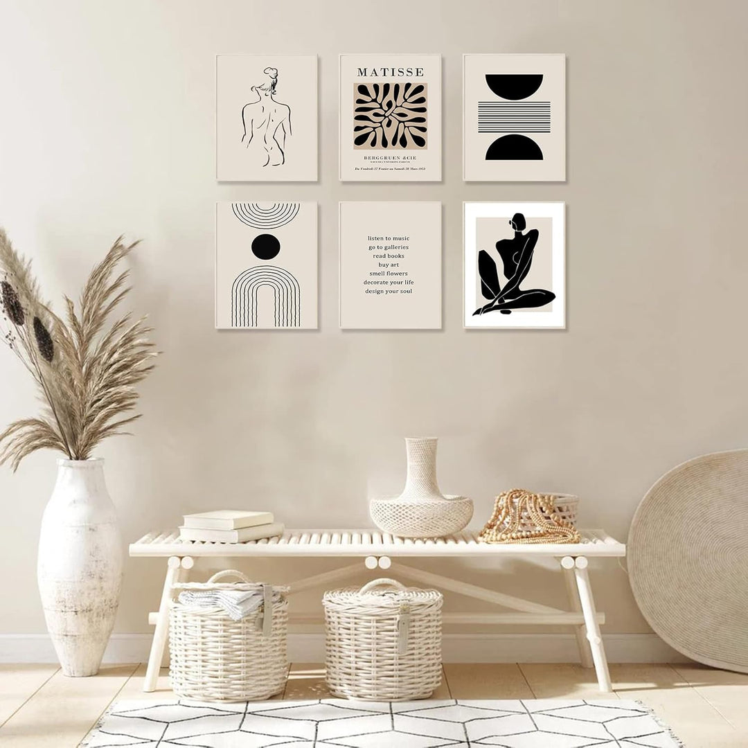 KBKBART Matisse Wandkunstdrucke, abstrakte Matisse-Wandkunst, Ausstellungsposter, schwarz beige Frau