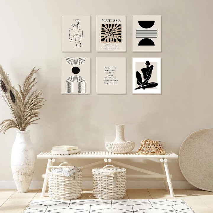 KBKBART Matisse Wandkunstdrucke, abstrakte Matisse-Wandkunst, Ausstellungsposter, schwarz beige Frau