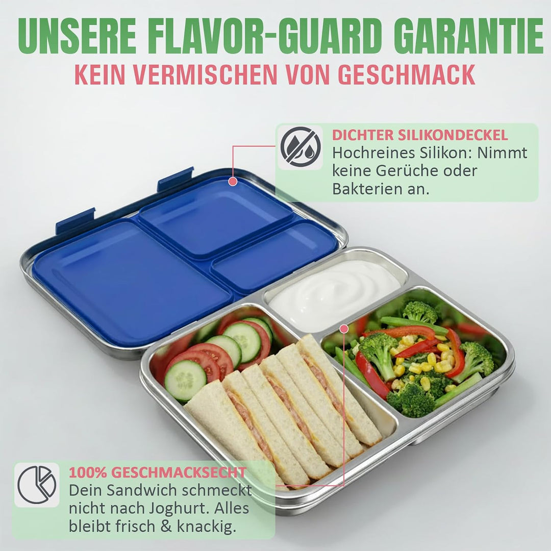 Premium Edelstahl Brotdose Kinder &amp; Erwachsene,Auslaufsichere Bento Box mit Fächern – Robuste Lunchb