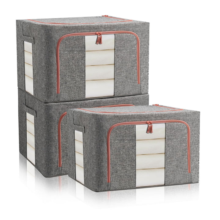 3 Stück Aufbewahrungsbox, Kleiderschrank Organizer Faltbar Kleideraufbewahrung Box mit Metallrahmen,