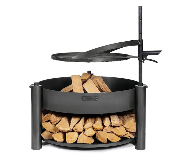 CookKing Feuerschale Montana X 60 mit Holzlager und Zubehör aus Rohstahl Ø 60 cm handgeschweisst wet