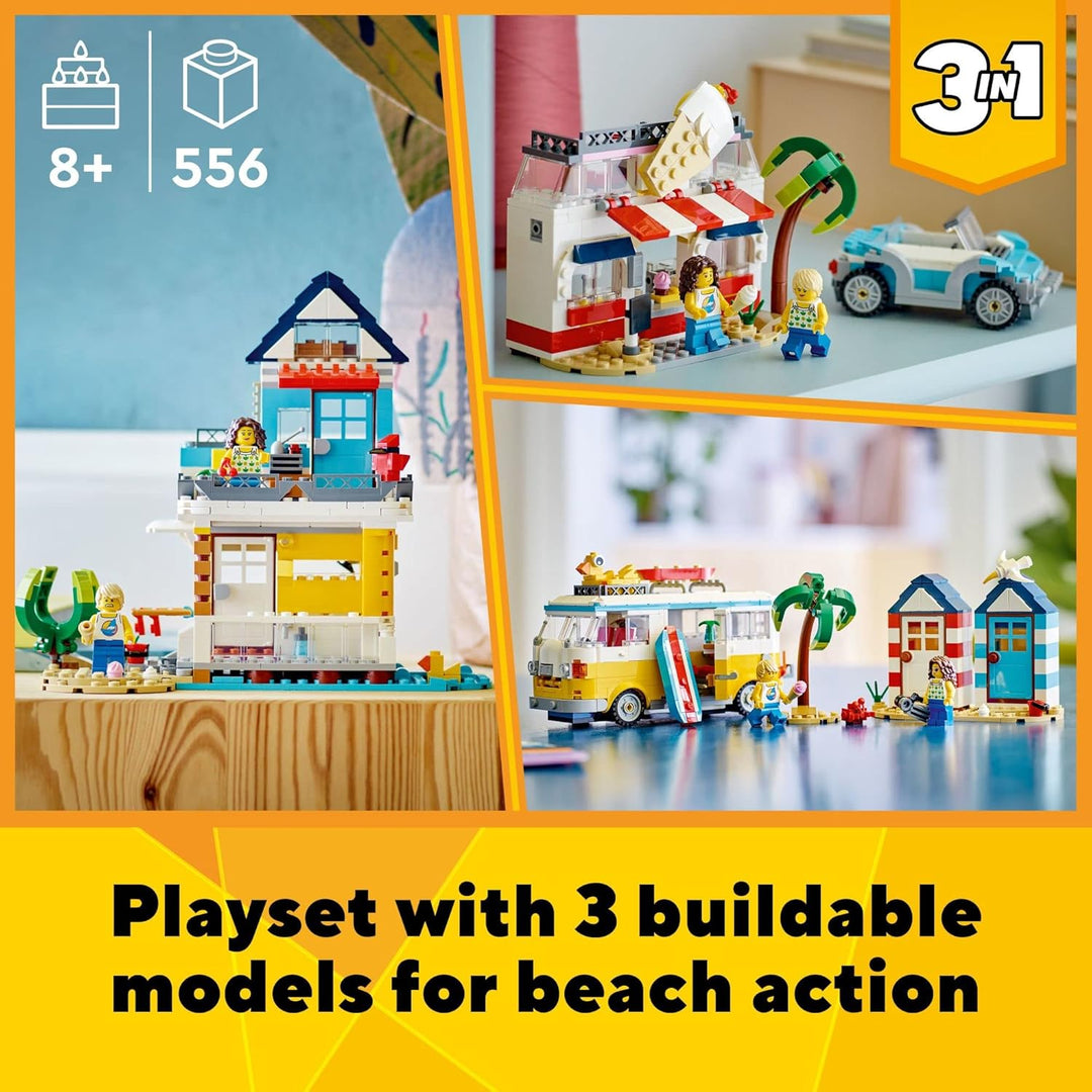 LEGO Creator 3 in 1 Bausatz für Wohnmobil Eisdiele Strandhaus, tolles Geschenk für Surfer, Jungen un