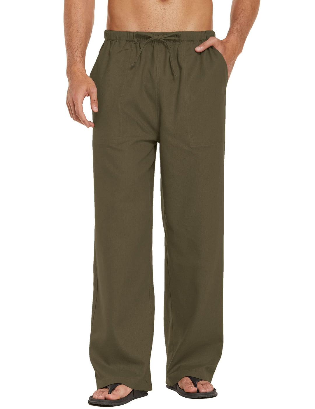 COOFANDY Herren Leinenhose mit Kordelzug Leicht Sommerhose Freizeithose Strandhose Urlaub Einfarbig