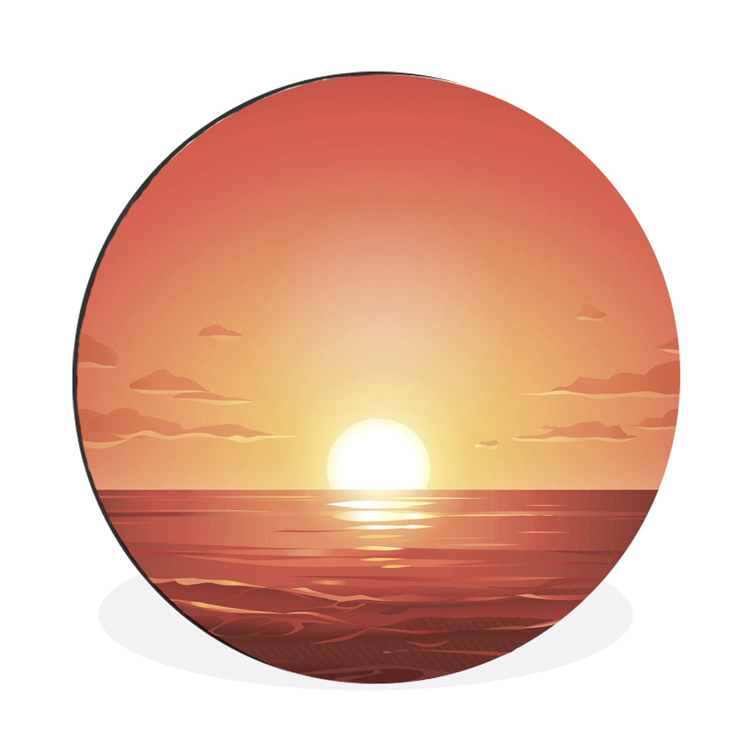 Wandbild Rund Wanddeko Deko Wohnzimmer Bilder 60x60 cm Meer - Sonne - Orange, 60x60 cm