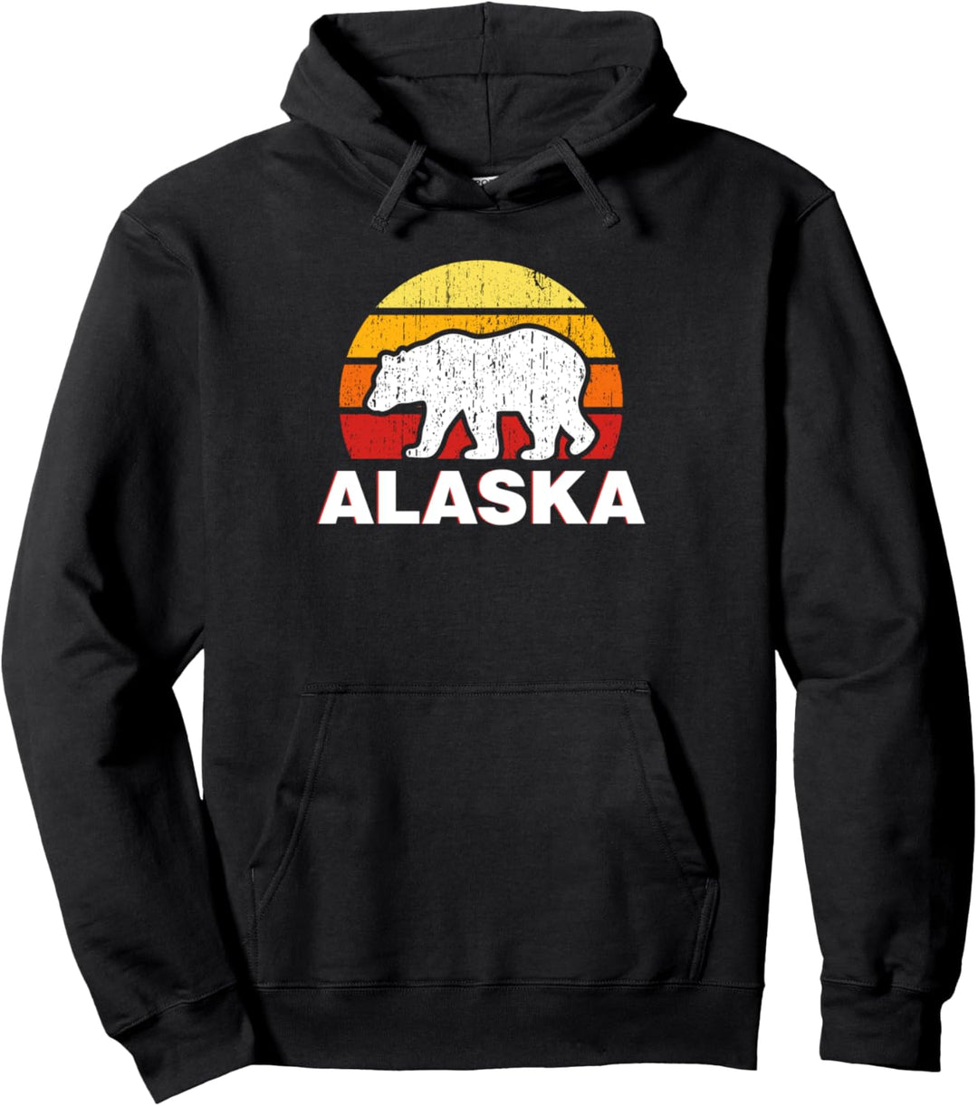 Alaska-Retro- Hauptweinlese mit Bären bei Sonnenuntergang Pullover Hoodie