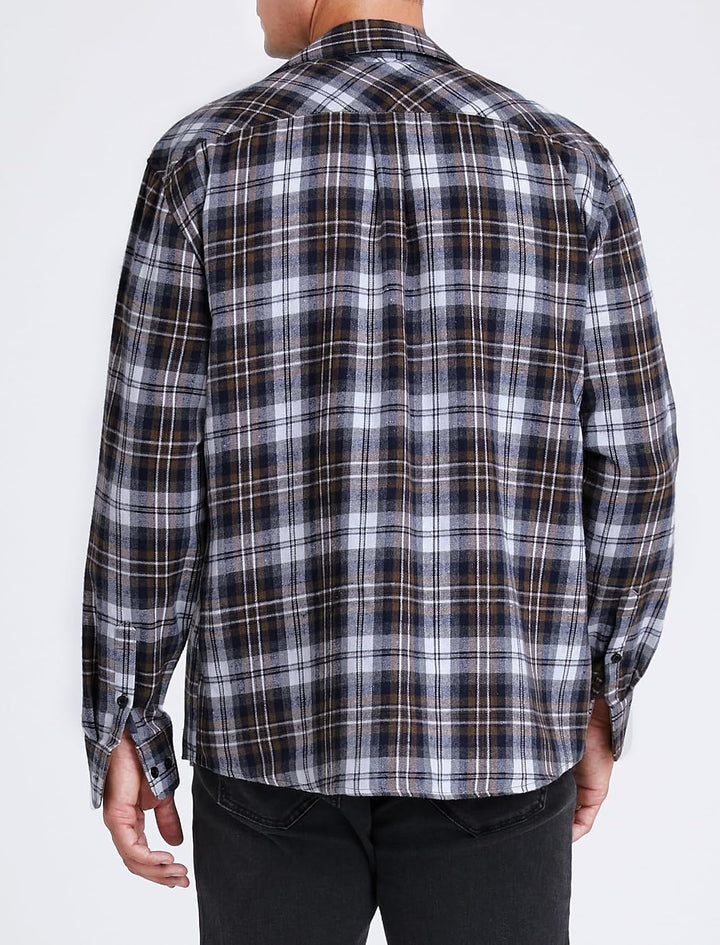 HISDERN Flanellhemd Herren Karierte Hemden Herren Langarm Button Down Baumwolle Holzfällerhemd Regul