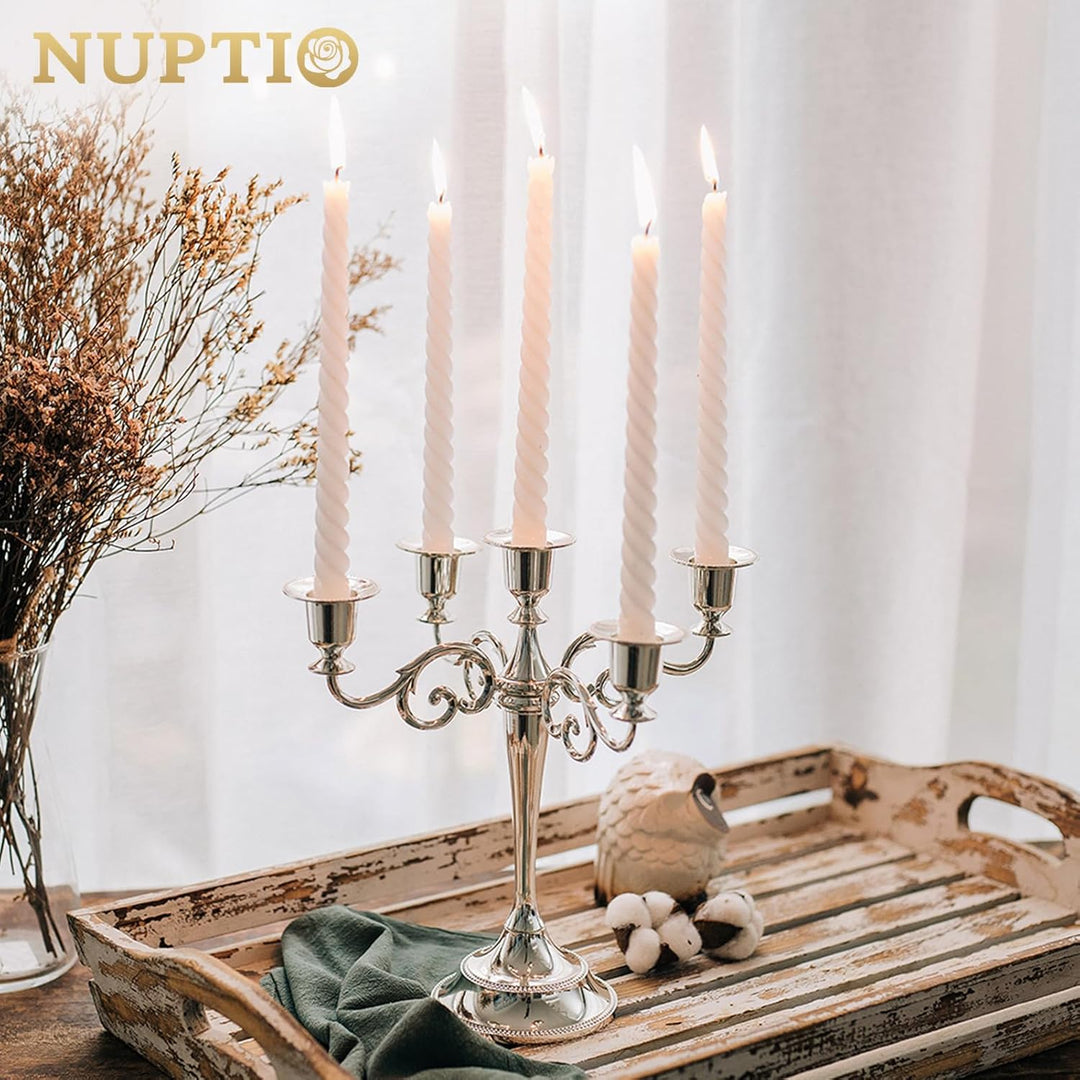 Nuptio Silberner Kandelaber Kerzenhalter 5-Armiger 27cm Hoher Kerzenständer für Spitzkerzen für Hoch