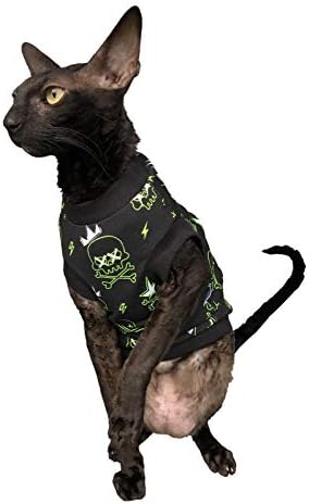 Kotomoda haarlose Katze Baumwolle Stretch T-Shirt Sculls Glow in The Dark fьr Sphynx Katzen (M) mitt
