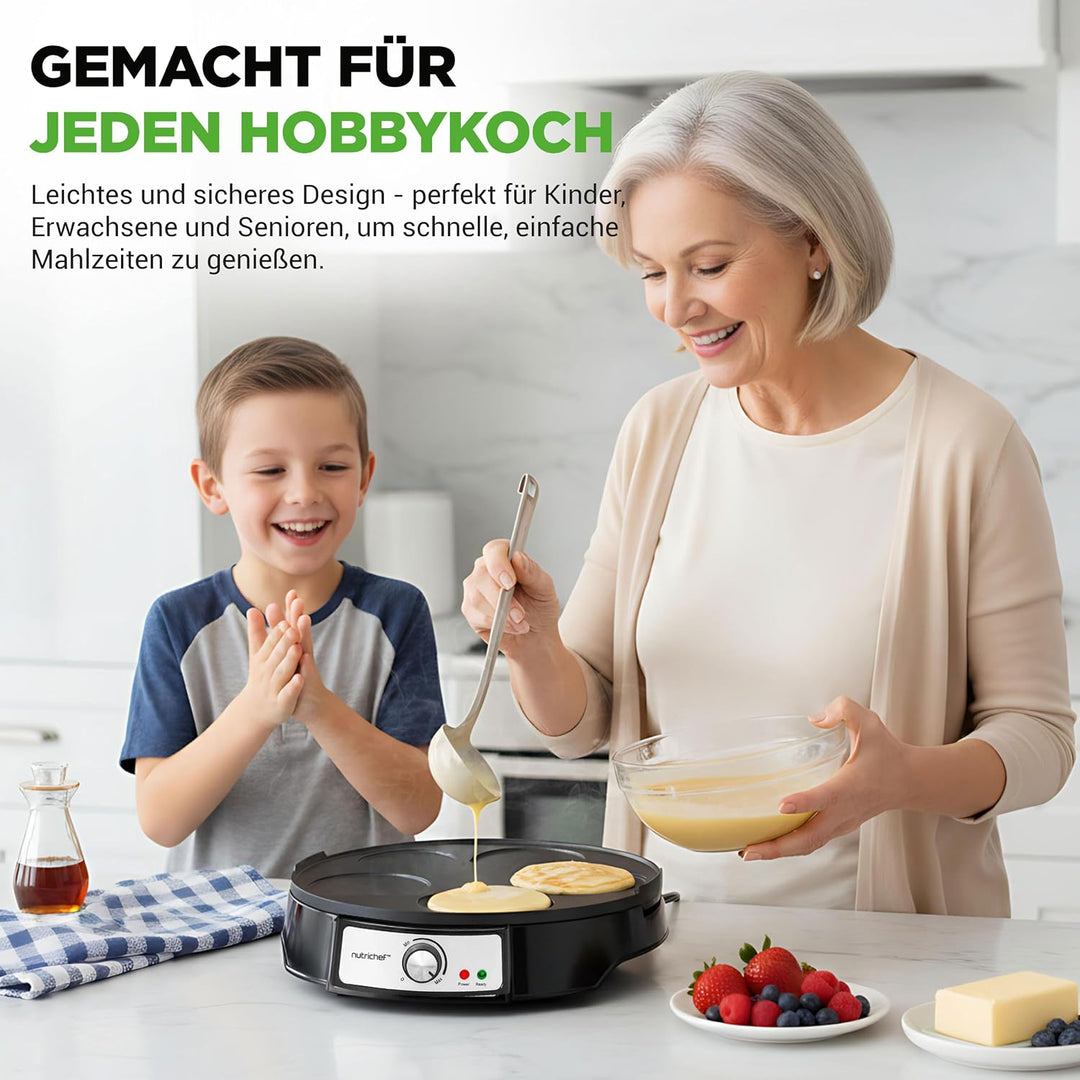 NutriChef Crepes Maker 30 cm mit Abnehmbarer Wendeplatte - Antihaft Oberfläche, LED Anzeige und Temp