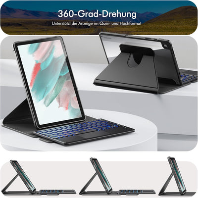 INFILAND für Samsung Galaxy Tab A9+/A9 Plus Hülle mit Tastatur [Hochpräzises Touchpad], 360° Drehbar