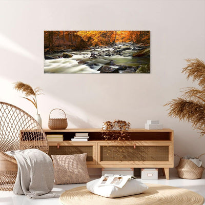 Wandbilder Dekoration Wohnzimmer Stream Herbst Forrest Berg Panorama Bilder auf Leinwand 120x50cm Le