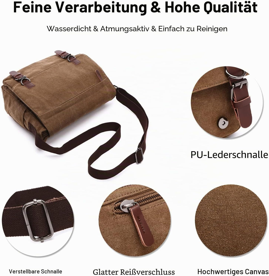 FANDARE Retro Umhängetasche Herren Segeltuch Arbeitstasche Messenger Bag Schultertasche passen 12,9-