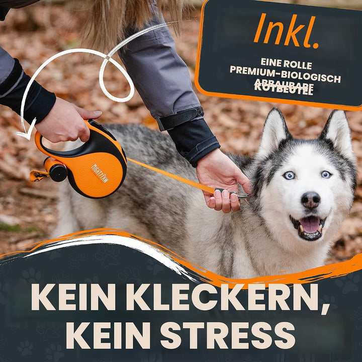 Mighty Paw Einziehbare Leine mit integriertem Kotbeutelhalter, 40,6 cm Lange, einziehbare Hundeleine