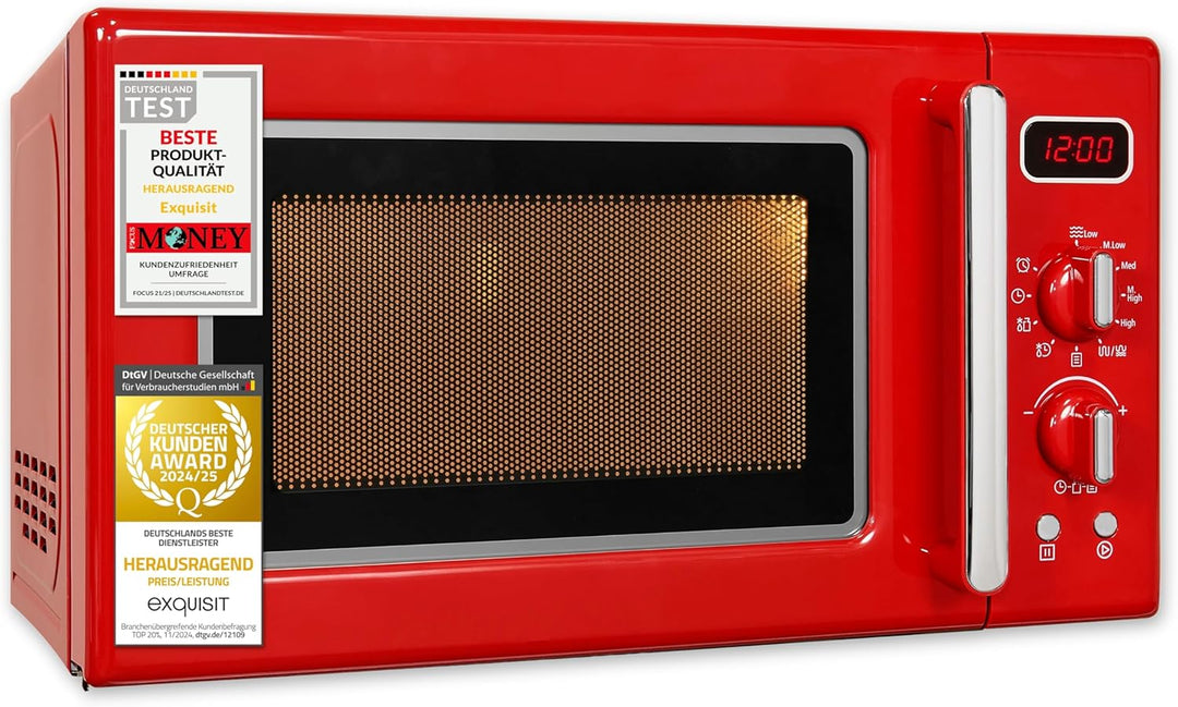 Exquisit Retro Mikrowelle RMW720-3GDIG rot | 20 Liter | 1000 Watt Grill | Digitale Anzeige | Rot | D