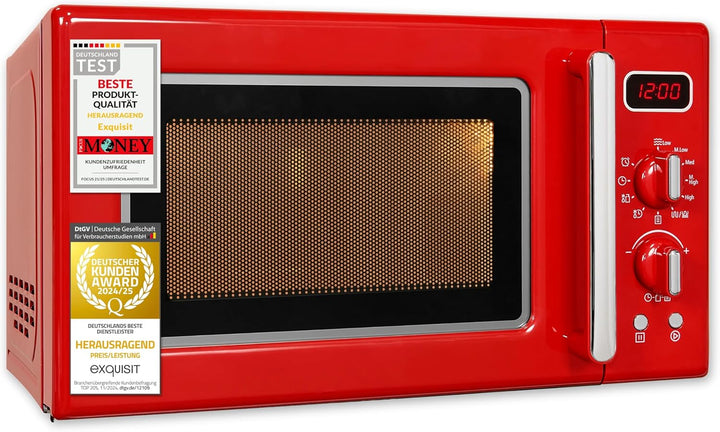 Exquisit Retro Mikrowelle RMW720-3GDIG rot | 20 Liter | 1000 Watt Grill | Digitale Anzeige | Rot | D