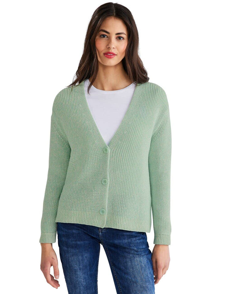Street One Damen Grobstrick Cardigan 44 Hyper Brisk Green Melange, 44 Hyper Brisk Green Melange