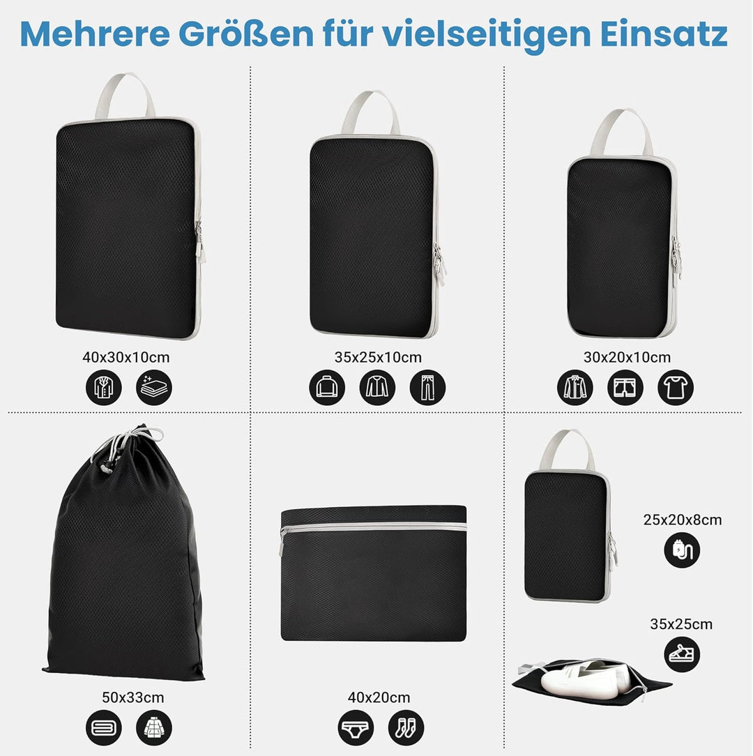 Packwürfel Kompression für die Reise - Extrem platzsparender Koffer-Organizer-Set, wasserdichte Pack