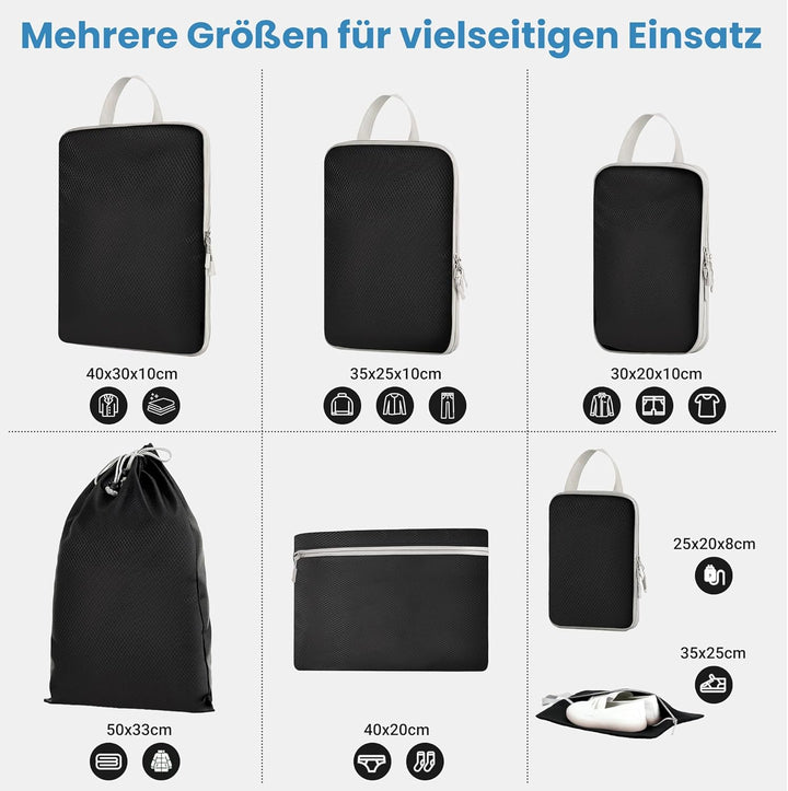 Packwürfel Kompression für die Reise - Extrem platzsparender Koffer-Organizer-Set, wasserdichte Pack