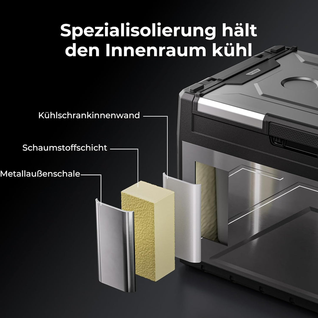 BougeRV Rocky2 65L Auto Kühlbox 12V 230V mit 5,7cc Kompressor Kühlbox Dual Zone mit Gefrierfach APP-
