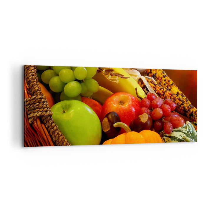 Wandbilder Dekoration Wohnzimmer Weidenkorb Obst Gemüse Panorama Bilder auf Leinwand 120x50cm Leinwa