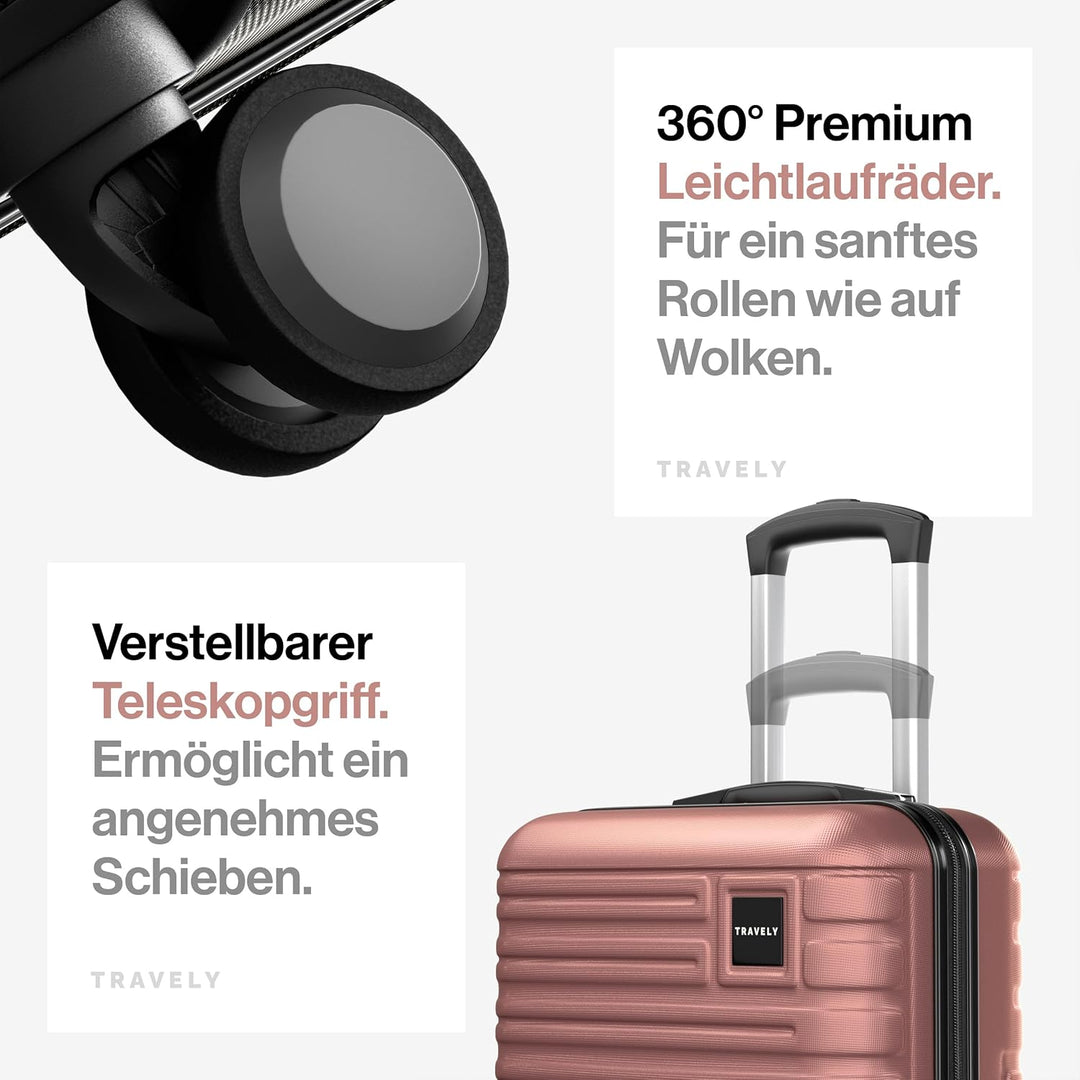 Travely Premium Handgepäck Koffer 45x36x20cm - passend für Ryanair, Lufthansa, Eurowings und co. I 3