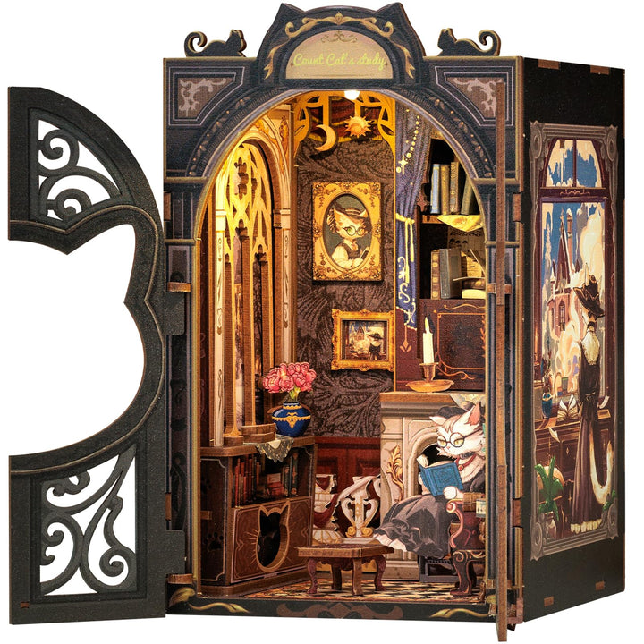 CUTEBEE Premium Bücherregal Diorama Bausatz mit LED-Beleuchtung – Renaissance Buchladen Miniatur aus