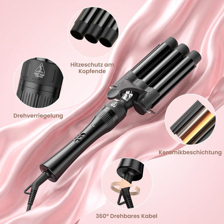 Lockenstab 3 Fässer Welleneisen Lockenstab 5 in 1 Keramikbeschichtung 5 Zubehörteile 10–32 mm Locken