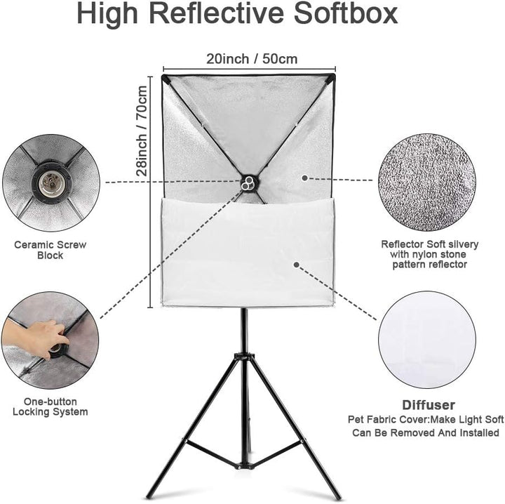 Softbox-Beleuchtungsset,Professionelles Studio Kontinuierliche Ausrüstung mit 2M Lichtstativ, 3200-5