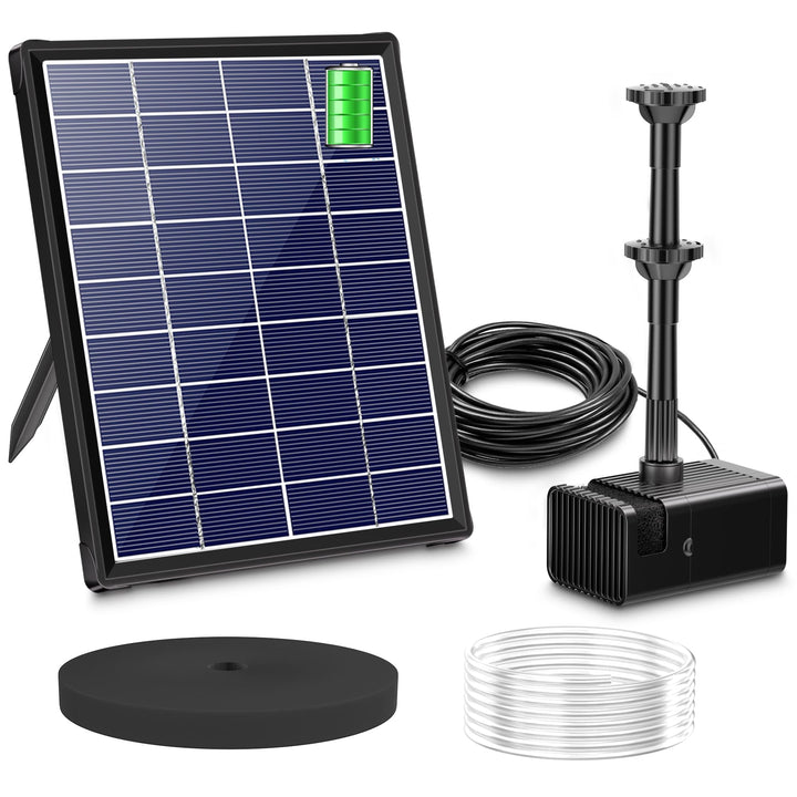 Biling 6W Solar Springbrunnen für aussen mit 3000mAh Batterie Solar Teichpumpe mit Akku Solar Brunne