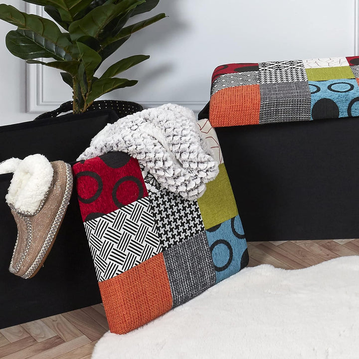 Home Deco Factory HD6506 Hocker mit Aufbewahrungsbox, zusammenlegbar, Patchwork-Design, zum Sitzen,