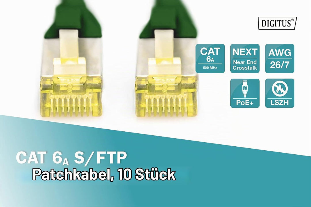 DIGITUS LAN Kabel Cat 6A - 1m - 10 Stück - RJ45 Netzwerkkabel - S/FTP Geschirmt - Kompatibel zu Cat-