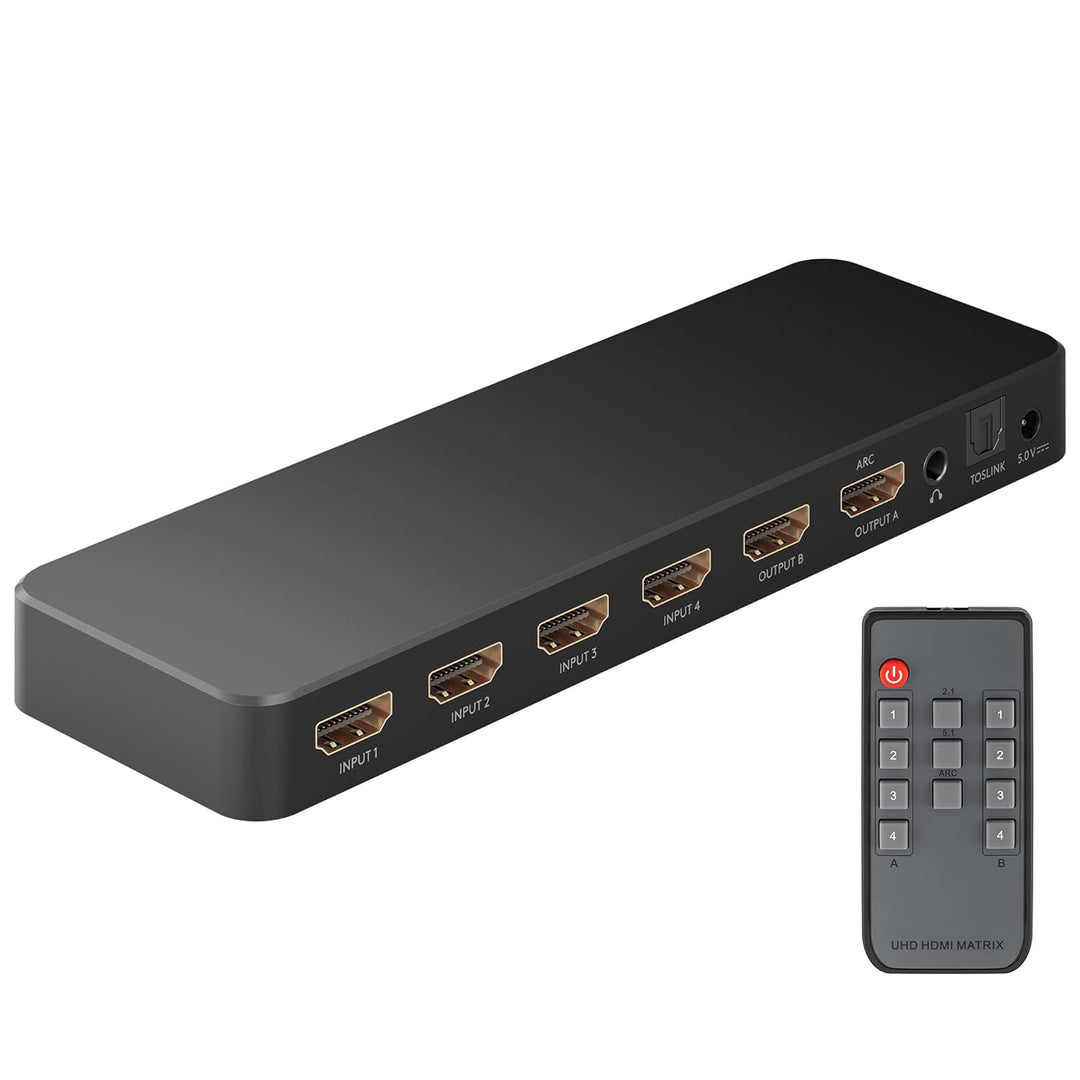 goobay 58479 HDMI Matrix Schalter 4 auf 2 / Matrix Switch Splitter 4k @ 60Hz / Mit Fernbedienung für