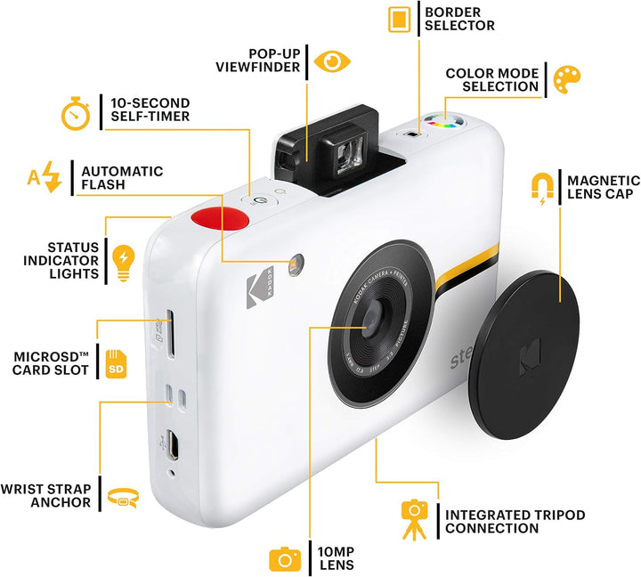 KODAK Step Kamera Digitale Sofortbildkamera mit 10MP Bildsensor, Zink-Technik (Weiss) Geschenkpaket