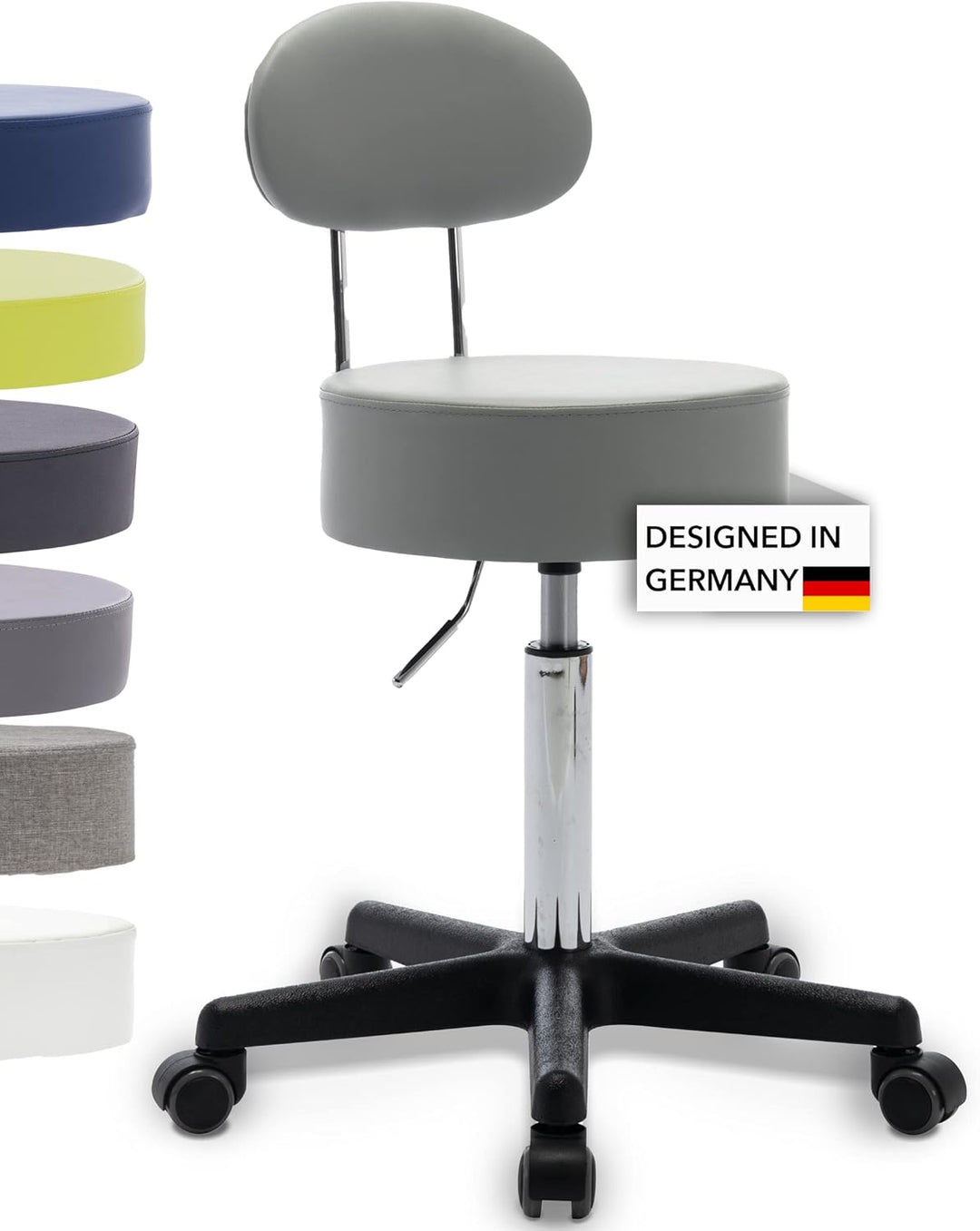 1stuff® Profi Rollhocker Drehhocker Squash - Sitzhöhee ca. 51-71cm - Arzthocker Arbeitshocker Büroho