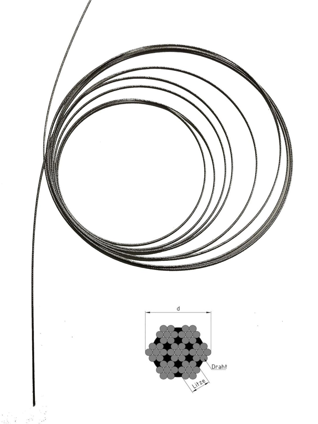 Drahtseil 2,5mm 50 Meter Geländerseil Edelstahl 7X7 EN 1.4401 mittelweich A4 NIRO, Nirosta 50 Meter