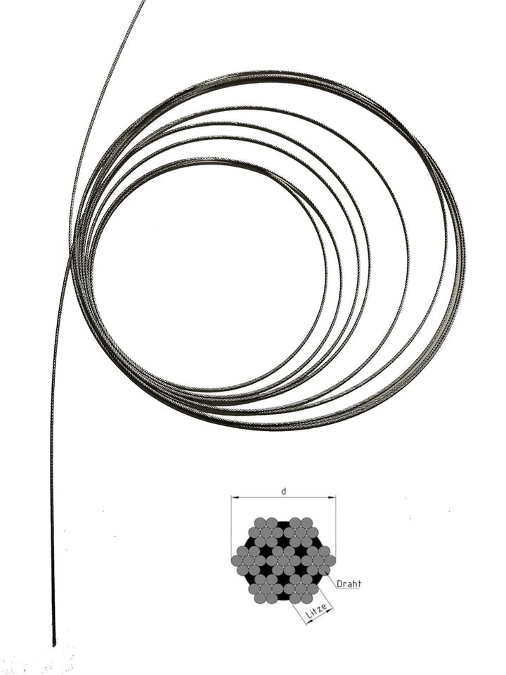 Drahtseil 2,5mm 50 Meter Geländerseil Edelstahl 7X7 EN 1.4401 mittelweich A4 NIRO, Nirosta 50 Meter