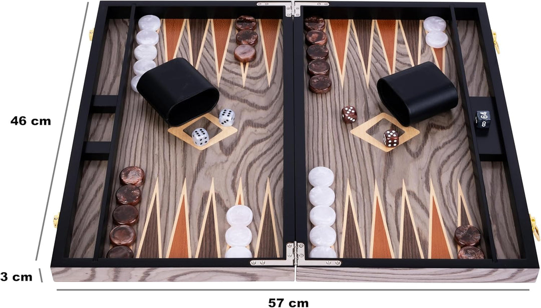 Engelhart- 250543 - Luxus-Backgammon 18 Zoll – Ebenholzfurnier lackiert – grau 18 Zoll Ebenholz Grau