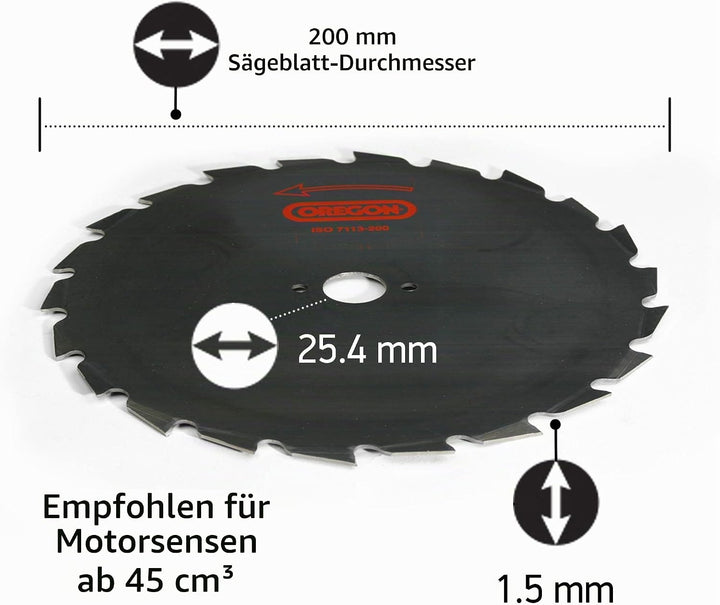 Oregon Sägeblatt 200 mm, mit 25,4 mm Zentralbohrungdurchmesser, zum Schneiden von dichtem Gestrüpp w