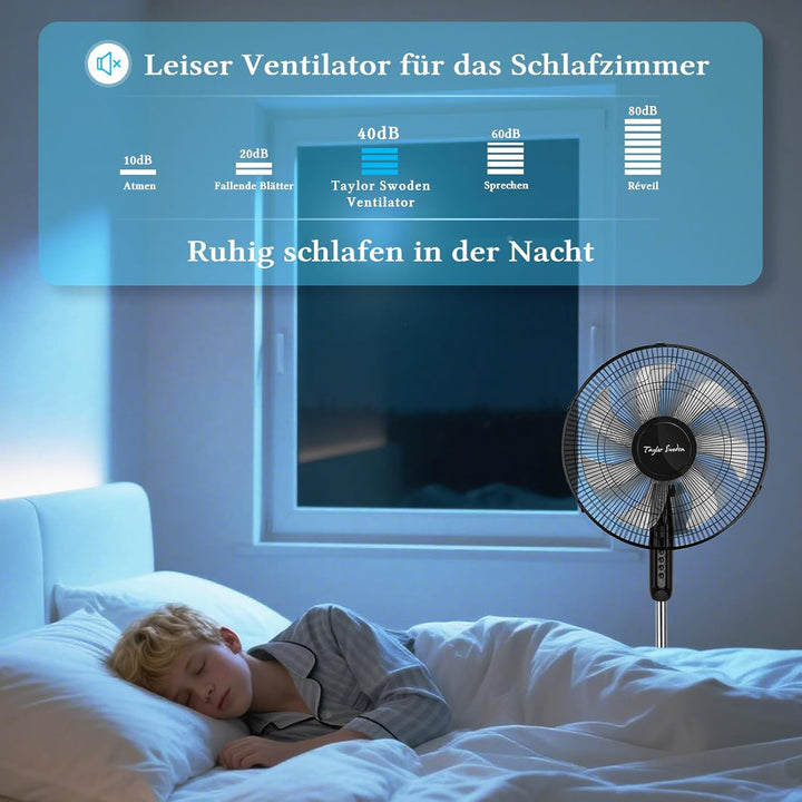 Taylor Swoden Standventilator, 7 Flügel, 3 Geschwindigkeitsstufen, 50w Hoher Luftdurchsatz Oszillier