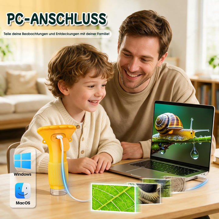 GeschenPark Digitales Mikroskop für Kinder mit 25 Entdeckerkarten, 1000X Vergrösserung, 2-Zoll-1080P