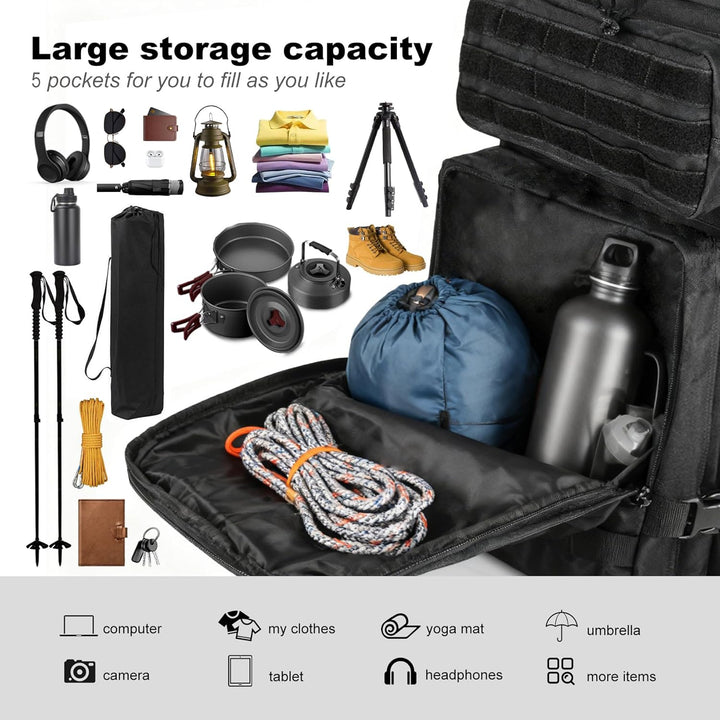 Militär Rucksack Herren,45L Gross Rucksack Wasserdicht Outdoor Assault Survival Wanderrucksack Herre
