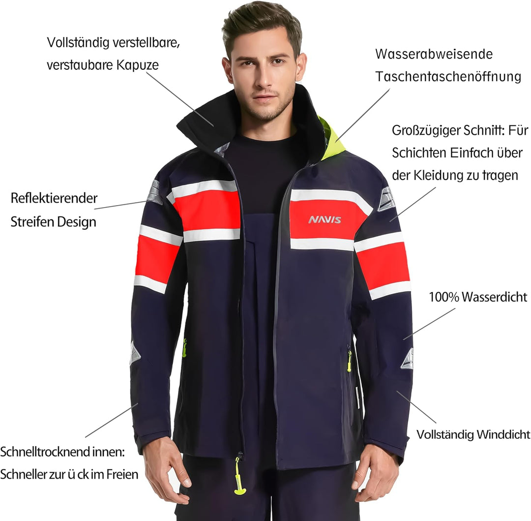 Herren Segeljacke Wasserdicht Nylon Atmungsaktive Offshore - Jacke mit reflektierenden, ideal für Se