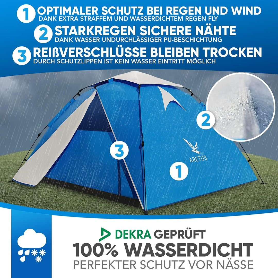 Aretus Wurfzelt - extra wasserdicht &amp; stabil, schneller Auf &amp; Abbau in 45 Sekunden | Wurfzelt 2 Pers