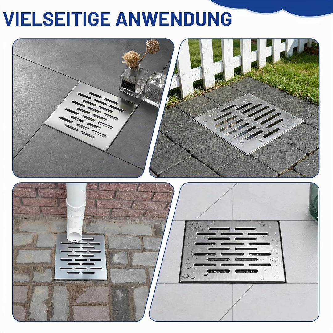 DBREAKS Edelstahl Bodenablauf mit Rahmen, Abflussgitter Quadratisch, Bodenablaufabdeckung rutschfest
