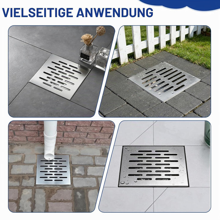 DBREAKS Edelstahl Bodenablauf mit Rahmen, Abflussgitter Quadratisch, Bodenablaufabdeckung rutschfest