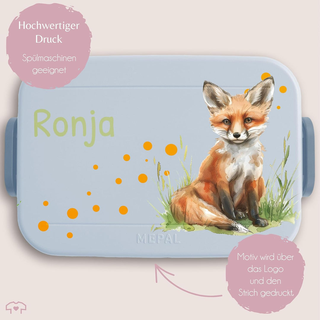 Kinder Bento Box Midi Mepal Bentobox - Fuchs - Personalisierbare Brotdose mit Fuchsmotiv | Lunchbox