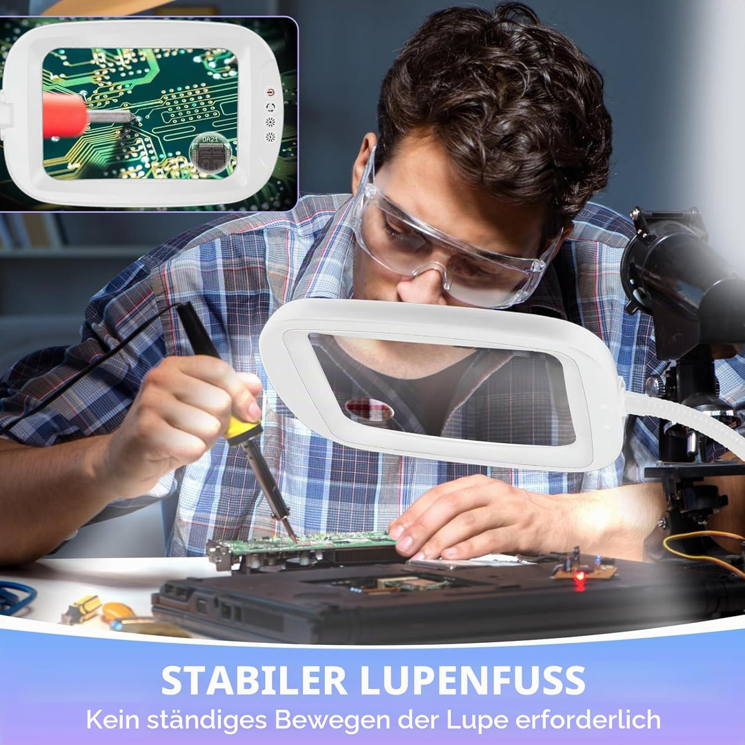 NZQXJXZ 10X Lupe mit Licht und Ständer, Flexible Schwenkarm Lupenleuchte mit 60 LED, 5 Farbmodus Dim