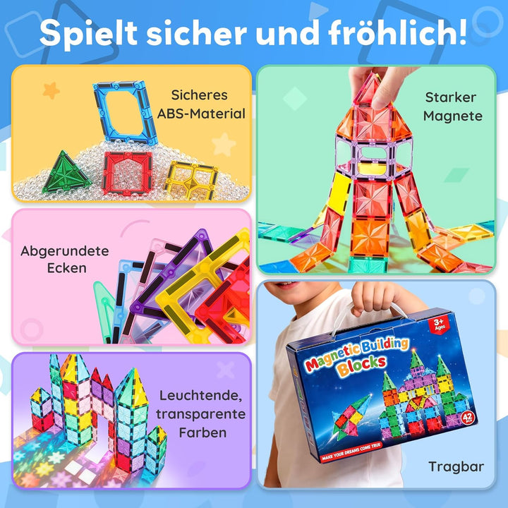 WOOBLO Magnetische Bausteine, Magnetspiel STEM Montessori Spielzeug ab 3 Jahre, Magnete Spielzeug ab